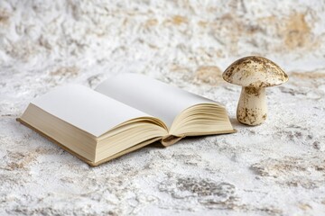 Aufkleber - An open book with a mushroom sitting on the cover, great for educational or fantasy concepts