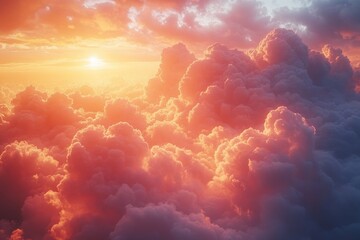 Poster - A beautiful sunset scene with clouds in the sky, great for use as a background or for representing nature and outdoors