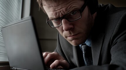 Aufkleber - A businessman looks at his laptop, focused on work