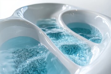 Poster - Two ceramic bowls filled with clear water on a white background