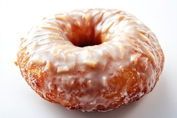 Wall Mural - A single glazed donut with white icing on a clean white surface