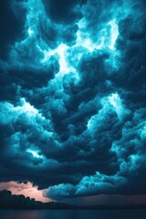 Poster - A large cloud-filled sky above a calm body of water, great for weather or nature-themed concepts