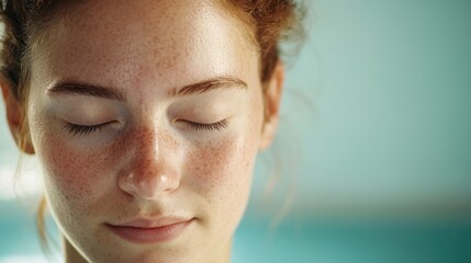 Aufkleber - A close-up shot of a woman with her eyes closed, focused on the moment