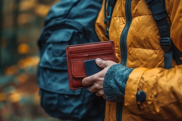 Poster - A person holding a wallet and a cell phone, great for finance, technology or lifestyle scenes