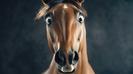 Canvas Print - A close-up shot of a horse's face against a dark background