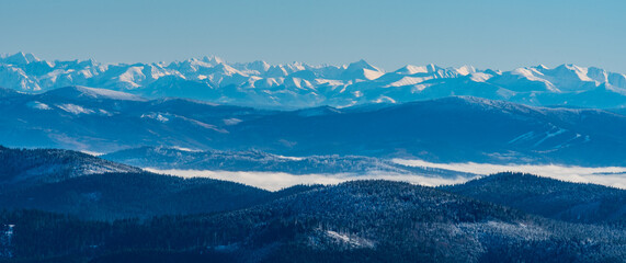 Naklejka na meble Tatra mountains from Lysa hora hill in winter Moravskoslezske Beskydy mountains in Czech republic