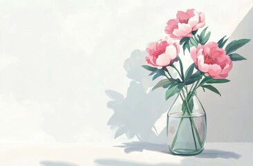 Sticker - ink peonies in a glass vase on a white background