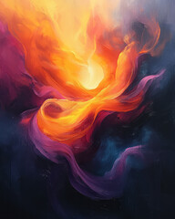Poster - A creative coping outlet: someone painting abstract shapes, expression of emotions through bright strokes and fluid lines,
