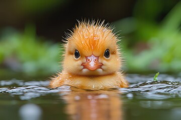 Wall Mural - A small duck swimming in the water with an unusual spiky head, great for use as a background or illustration element