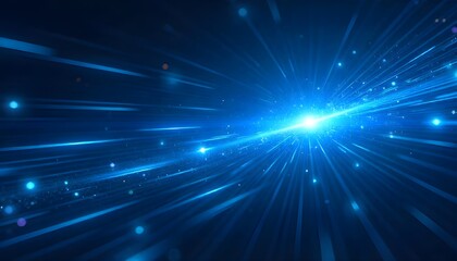 Poster - A vector abstract design representing science and futuristic energy technology, featuring dynamic light rays and sleek striped lines against a glowing blue background