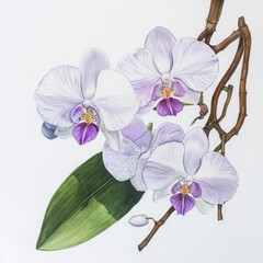 Poster - Three purple flowers growing together on a branch, great for spring or botanical themes