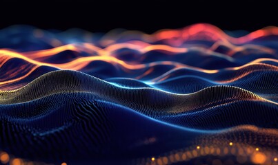 Poster - Abstract digital landscape with flowing waves of light and color, showcasing intricate patterns and textures in a mesmerizing visual display