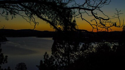 Wall Mural - Time Lapse Lockdown Idyllic Shot Of Rippled Lake And Mountains During Tranquil Sunset - Lake Arrowhead, California