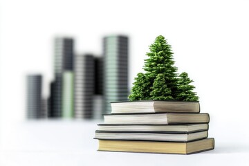 Poster - A pile of books topped with a small tree branch, suggesting learning and growth
