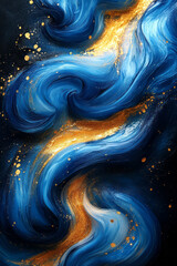 Poster - gentle flowing waves of cerulean weaving in and out of subtle banana-yellow streaks, glimmering on i