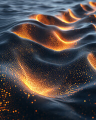 Aufkleber - A conceptual hillside effect: irregular golden hex modules forming a wave, drifting on a navy sky,