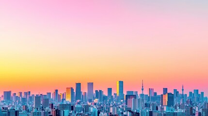 Wall Mural - Symmetry gradient concept. Stunning city skyline at sunset with colorful hues illuminating the urban landscape.