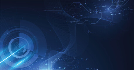 Fototapete - Digital electric circuit circle background.Image electric circuit on dark blue background.High tech circuit board connection system concept.	