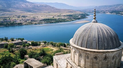 Wall Mural - A serene lake landscape with calm waters and surrounding nature