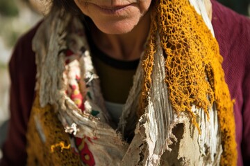 Aufkleber - A close-up shot of a person wearing a scarf, useful for representing fashion or everyday life scenarios