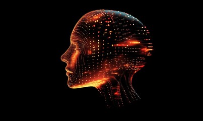 Poster - Digital human silhouette with glowing data streams representing artificial intelligence and technology advancements