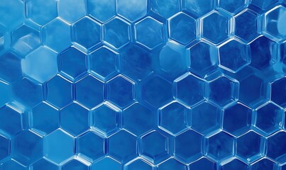 Poster - Blue Honeycomb Pattern with Glossy Finish, Abstract Geometric Design, Modern Aesthetic, Textured Background