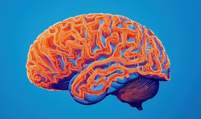 Poster - Neon Brain Illustration with Circuit Patterns Representing Neural Connections and Technology Integration