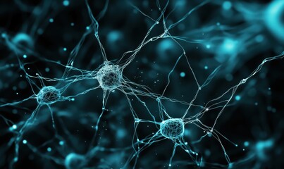 Poster - Neurons and Synapses in Blue Tones, Intricate Network of Neural Connections, Abstract Representation of Brain Activity