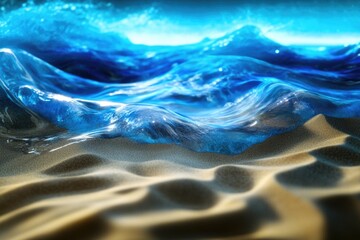 Wall Mural - a close-up view of a wave crashing on a sandy beach, perfect for use in travel or outdoor themed pro