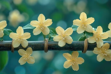 Poster - A bundle of bright yellow flowers growing on a sturdy branch
