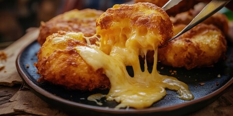 Aufkleber - A plate of food topped with melted cheese, perfect for a snack or appetizer