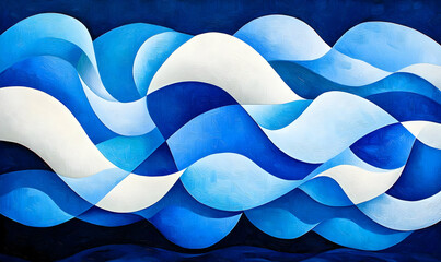 Poster - Cubist Ocean Harmony, an abstract representation of ocean waves and forms, featuring vibrant colors and dynamic shapes that evoke tranquility.