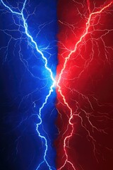 Poster - A dramatic scene with two lightning strikes against a red and blue background