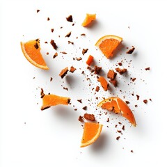 Wall Mural - Vibrant Orange Slices and Crumbled Cake on White Background