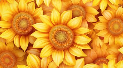 Poster - A large group of bright yellow sunflowers standing tall in a sunny field