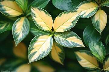 Sticker - A close-up view of a plant with bright yellow and green leaves, perfect for gardening or nature-themed designs