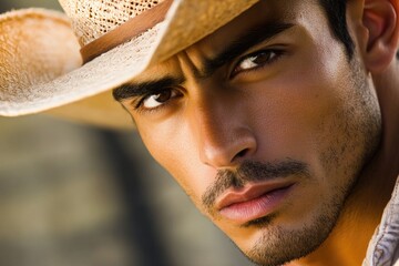 Aufkleber - Close-up of a person wearing a hat, suitable for use in portraits or illustrations