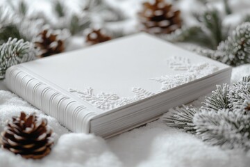 Poster - A white book sits on top of snowy ground, great for winter or literary themes
