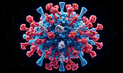 Poster - Abstract representation of H5N1 bird flu particles, intricate geometric patterns, vibrant colors, scientific visualization, health awareness concept