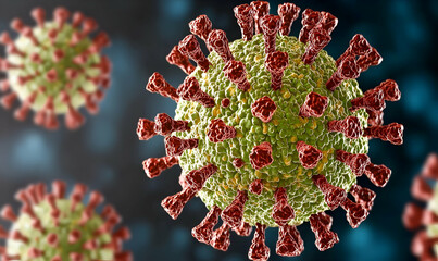 Poster - H5N1 Bird Flu Virus Particles, intricate microscopic view showcasing the structure and dynamics of viral agents affecting avian health.