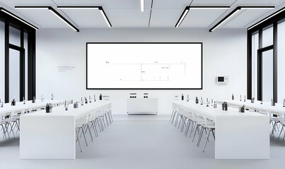 Poster - Futuristic Classroom with Immersive Virtual Reality Technology, Interactive Learning Stations, Engaging Digital Displays, Collaborative Learning Environment