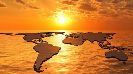 Wall Mural - World map at sunset, ocean, continents, sun, global, earth.