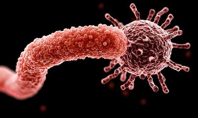 Poster - H5N1 Virus Interaction, Intricate cellular dynamics revealing the structure and behavior of the H5N1 virus within host cells.