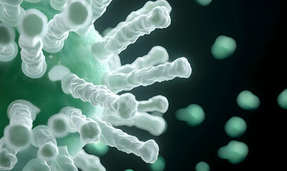 Poster - H5N1 Bird Flu Virus Under Microscope, intricate details of viral structure, highlighting its potential impact on avian health and zoonotic transmission