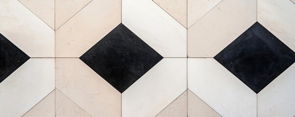 Poster - Minimal symmetry idea. Stylish geometric tile pattern featuring black and white diamonds on a smooth surface.