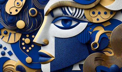 Poster - Mystical Cubist Design with Celestial Elements, a vibrant interplay of abstract shapes and colors evoking a cosmic atmosphere and dreamlike quality.