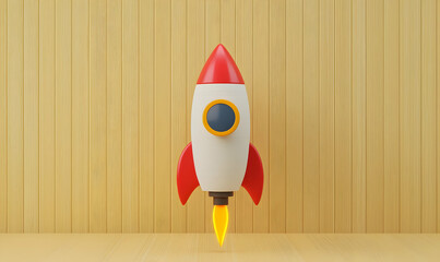 Poster - Wooden Block Rocket, a sleek, minimalist design crafted from interlocking wooden blocks, showcasing creativity and structural elegance.