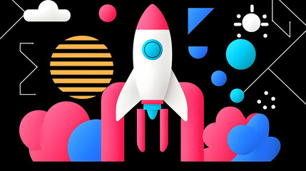 Poster - Bold Typography Rocket Design, a minimalist rocket illustration featuring striking text elements against a clean background, emphasizing modern aesthetics.