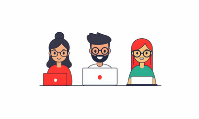 Poster - Sales Management Team Graphic, a modern flat design showcasing diverse team members collaborating on strategies and goals in a vibrant office environment