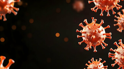 Poster - Stylized representation of H5N1 virus, dark blurred background, vibrant colors, abstract patterns, scientific illustration, intricate details.